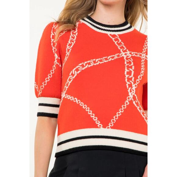 THML Clothing Size Medium Chain Print Short Sleeve Knit Cropped Sweater - Picture 1 of 10